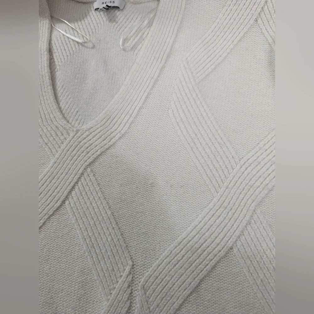 Reiss Alpaca Wool Blend V Neck Knit Sweater Cream S